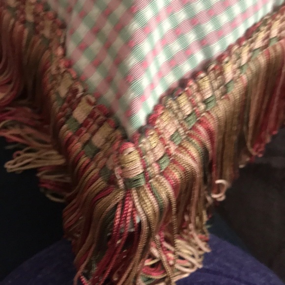 Handmade Fringed Embroidered Floral Pillow Square Pink - Picture 5 of 6